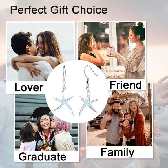 925 Sterling Silver Nautical Hawaiian Sea Beach Starfish Opal Fish Hoops Earings - Picture 7 of 8